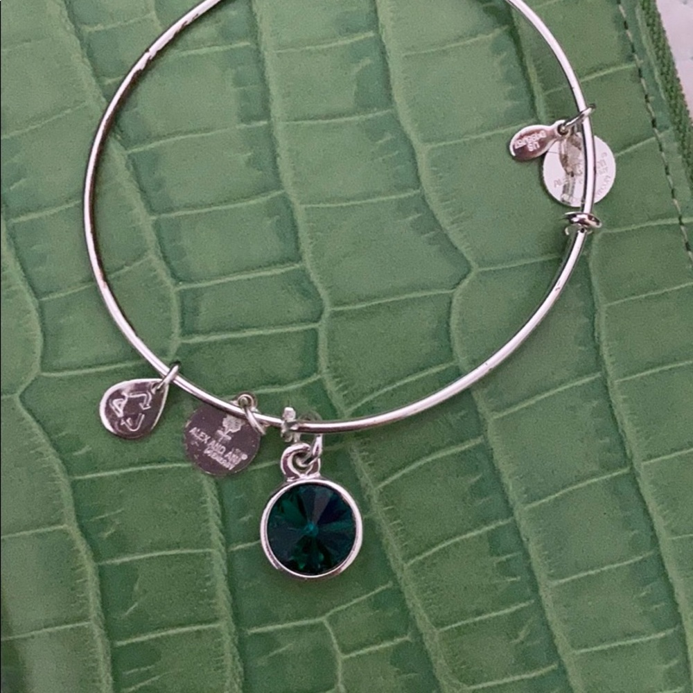 Alex and Ani Green Gemstone Silver Bangle